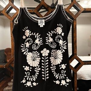 Black Embroidered Tank Top